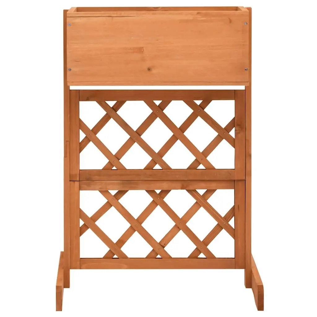 Raised Flower Box Garden Planter Orange Solid Firwood Outdoor with Trellis Support for Climbing Plants 45x30x74cm