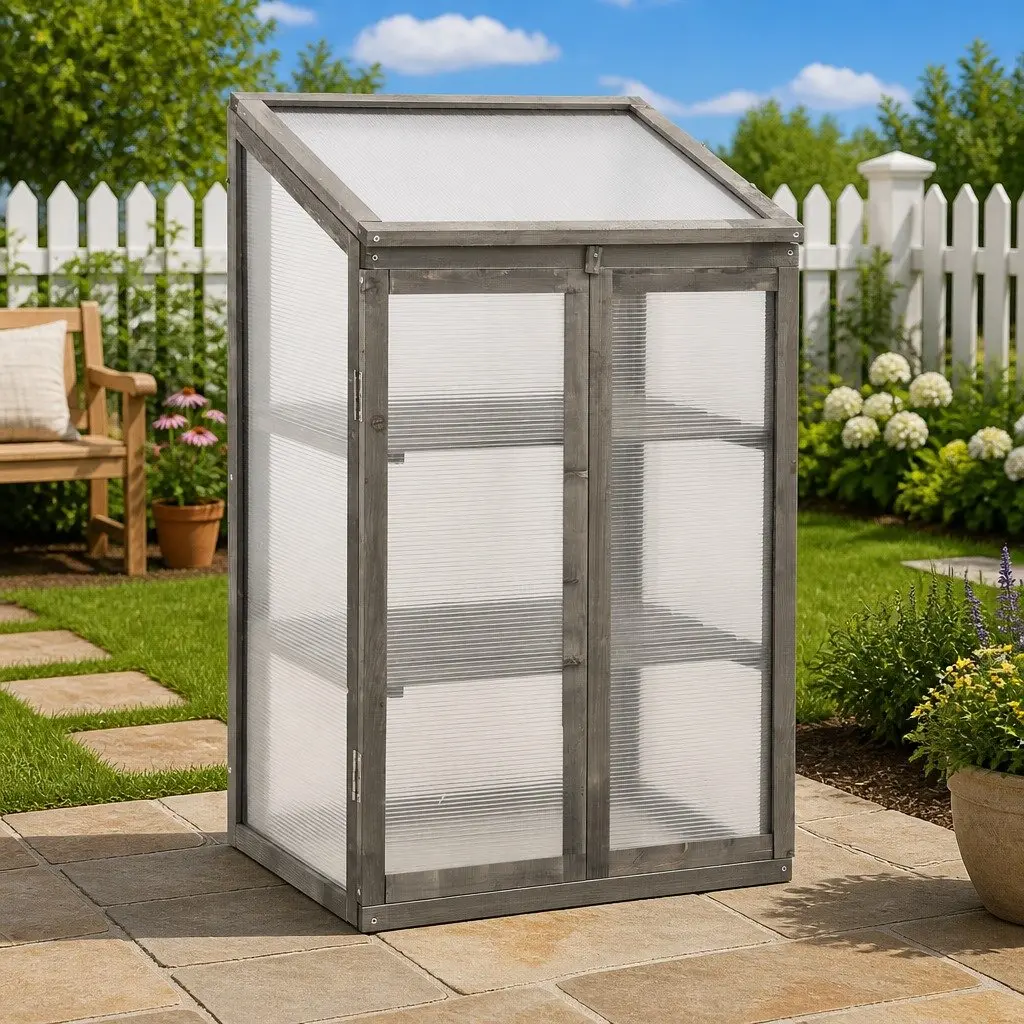 Wooden Greenhouse Grey 60x45x100cm Hinged Roof Firwood
