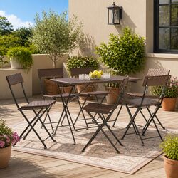 Folding Bistro Chairs Set of 6 Brown Outdoor Garden Seating Patio Rattan Steel