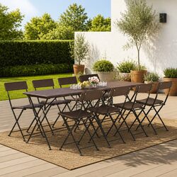 8 pcs Folding Bistro Chairs Set in Brown for Outdoor Use