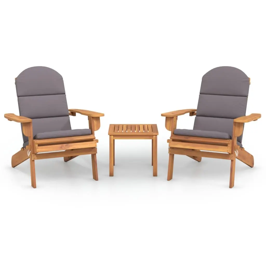 3 Piece Adirondack Lounge Set Brown Solid Acacia Wood Cushioned Seats Foldable
