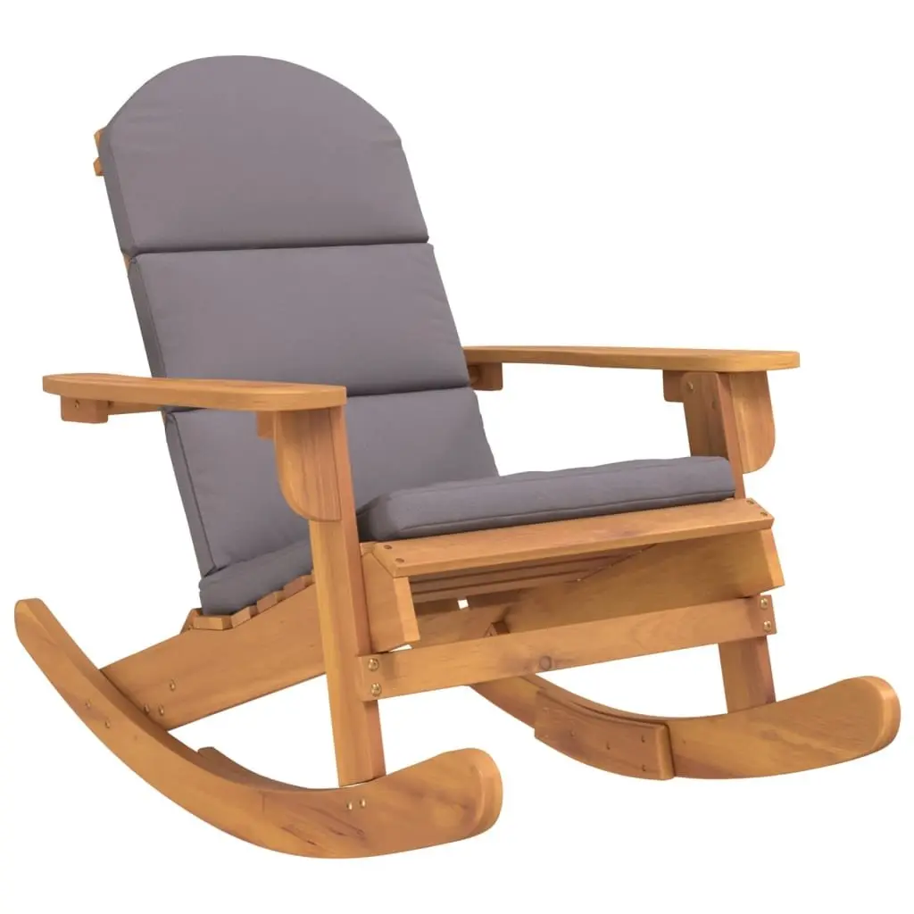Adirondack Garden Lounge Set Brown 3 Piece Outdoor Furniture Wooden Rocking Chair with Cushions and Coffee Table