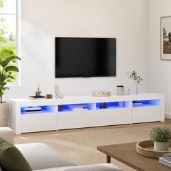White Media Stand with RGB LED Lights, 240cm Long