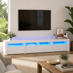 Discover a Modern 210cm White TV Cabinet with LED Lights