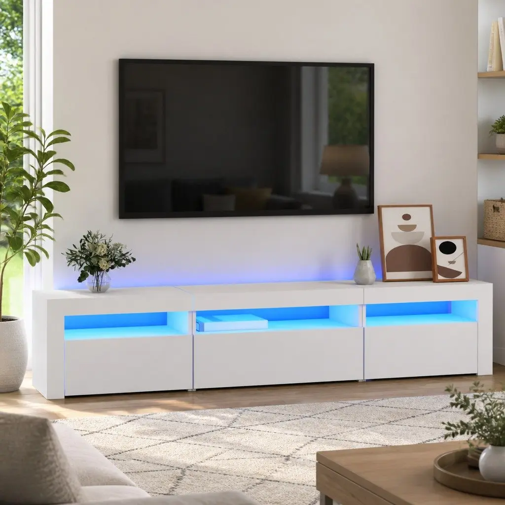 TV Cabinet with RGB LED Lights White Modern Media Unit Storage Furniture