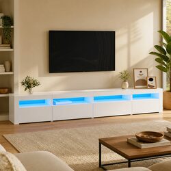 Compact White TV Cabinet with RGB LED Lights