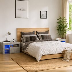 Bedside Cabinet with RGB LED Lights 70x36.5x40cm Grey Storage Table Pair