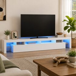 Compact and Modern White TV Cabinet with RGB LEDs