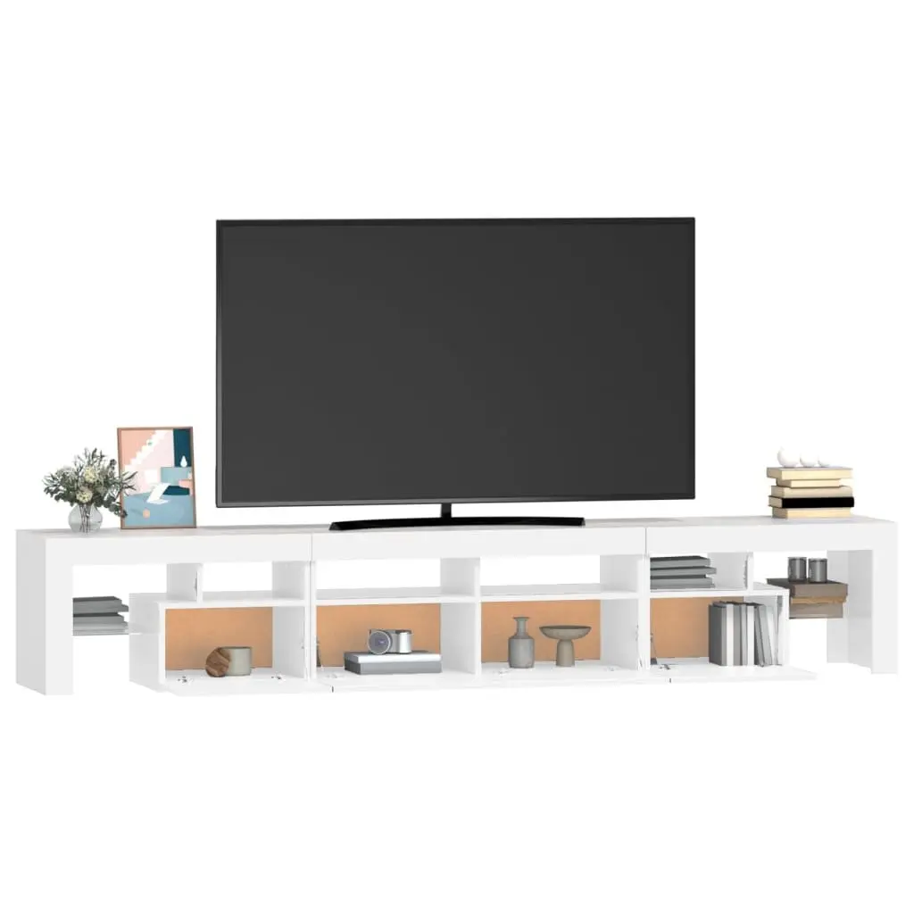 TV Cabinet White 230cm Modern Media Unit with RGB LED Lights