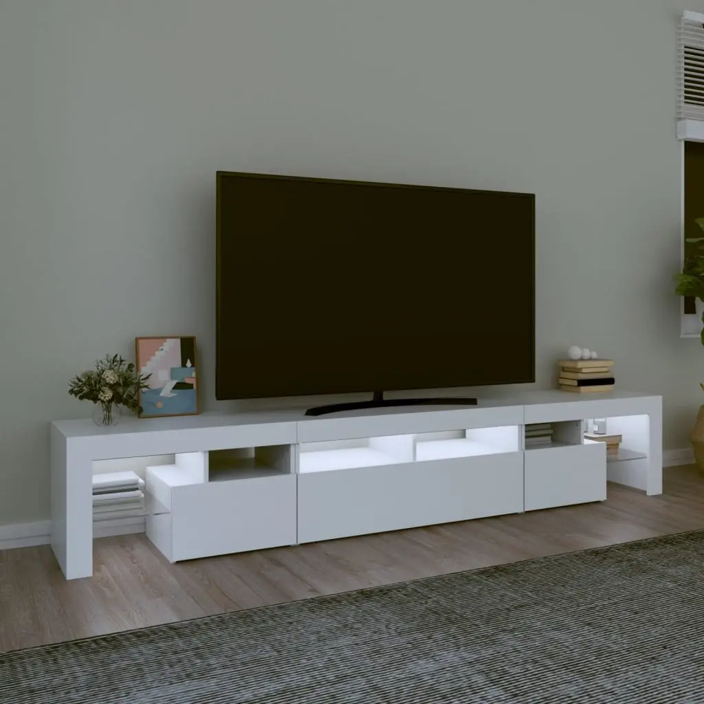 TV Cabinet White 230cm Modern Media Unit with RGB LED Lights
