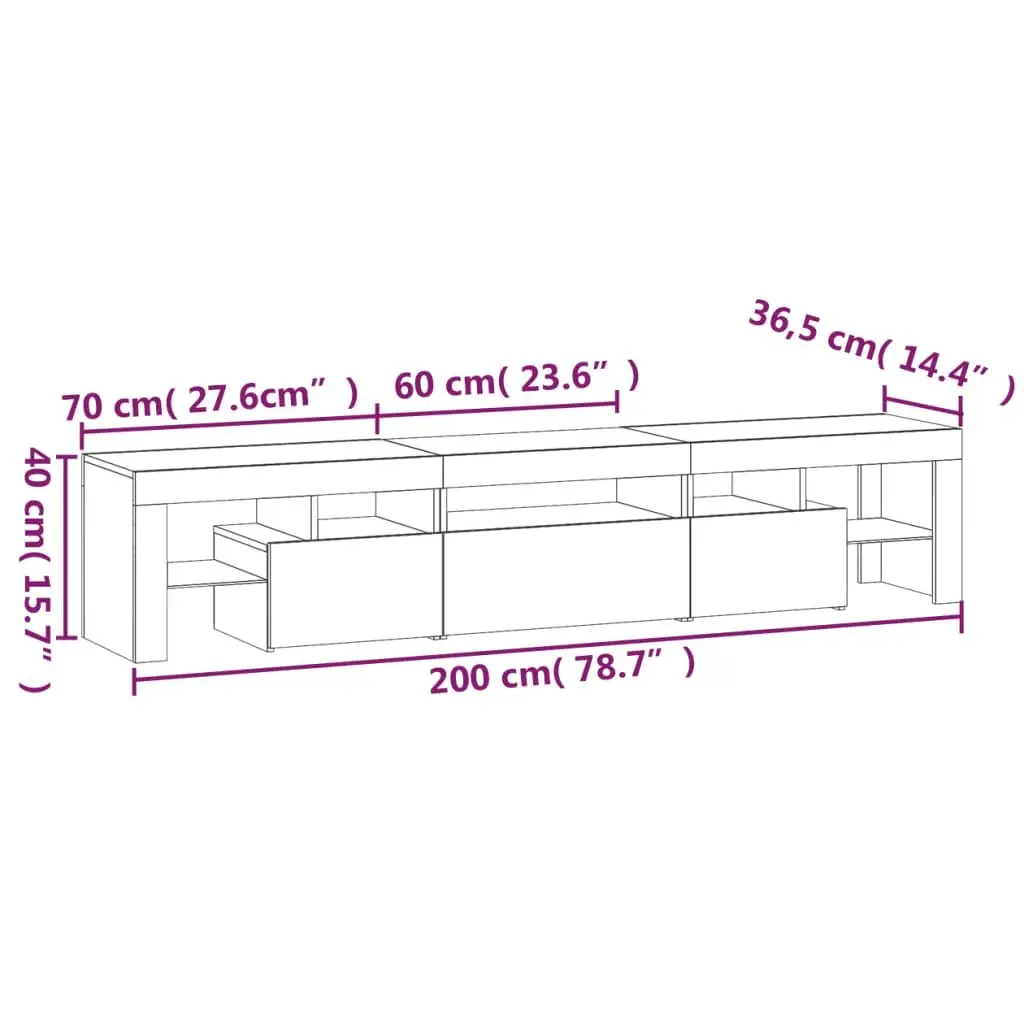 TV Cabinet White 200cm Modern Media Unit with RGB LED Lights