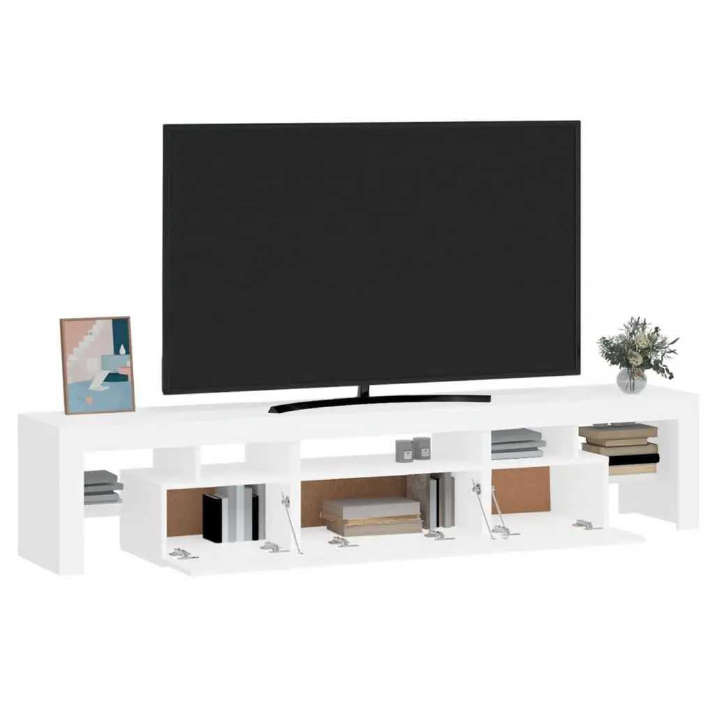 TV Cabinet White 200cm Modern Media Unit with RGB LED Lights
