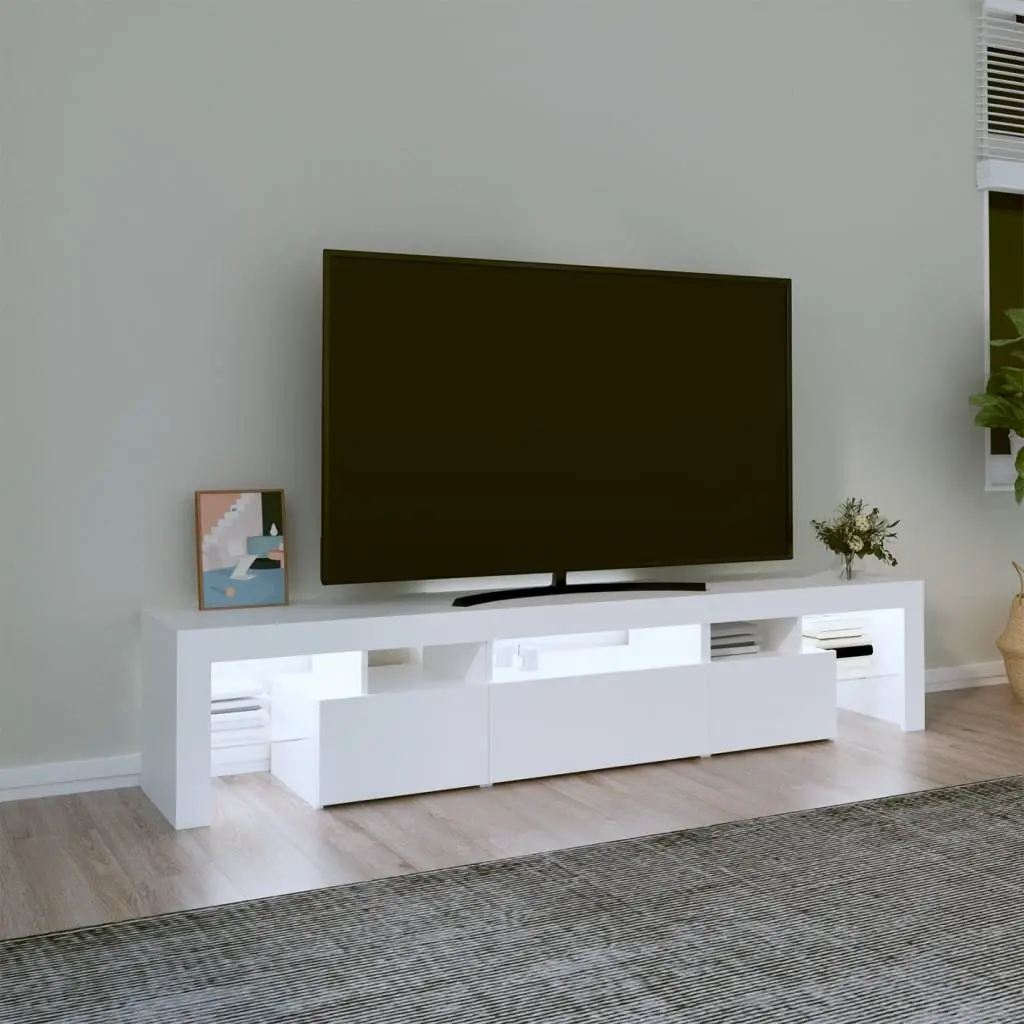 TV Cabinet White 200cm Modern Media Unit with RGB LED Lights