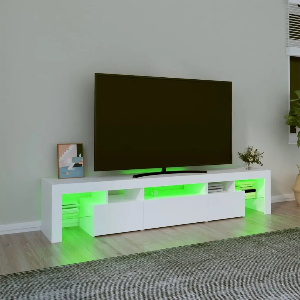TV Cabinet White 200cm Modern Media Unit with RGB LED Lights