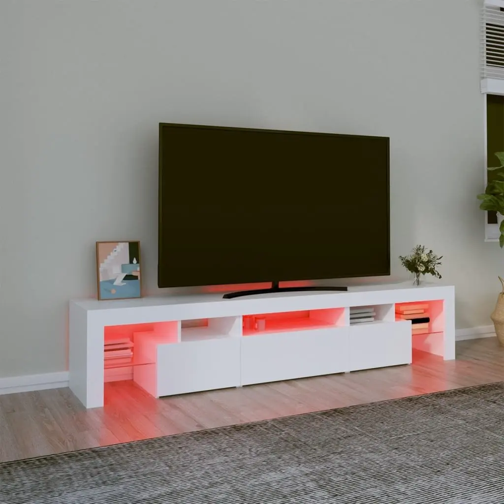 TV Cabinet White 200cm Modern Media Unit with RGB LED Lights
