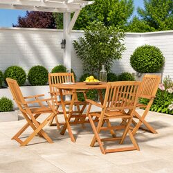 5 Piece Garden Dining Set Solid Wood Acacia Brown Outdoor Furniture Foldable