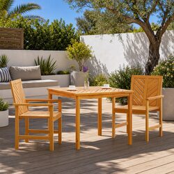 Garden Dining Set 3 Pieces Solid Acacia Wood Outdoor Table Chairs Brown