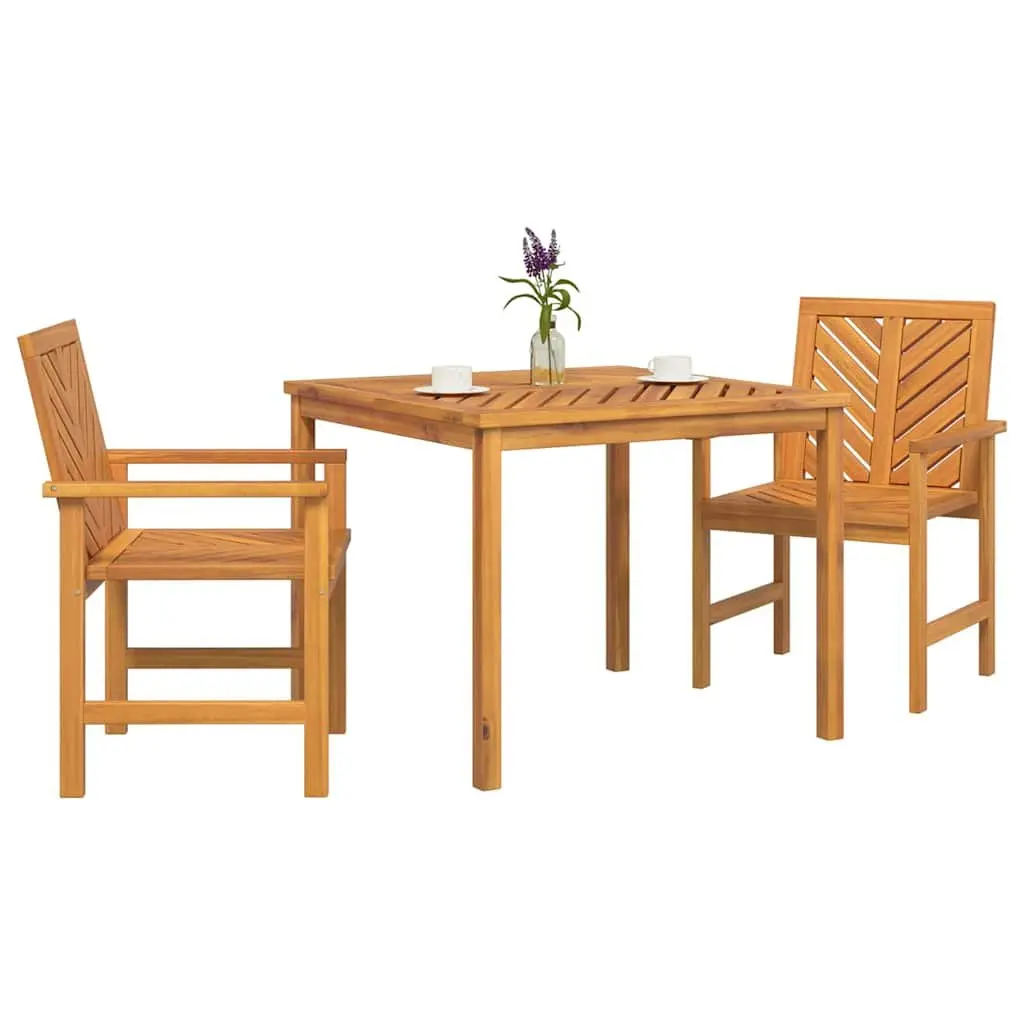 Garden Dining Set 3 Pieces Solid Acacia Wood Outdoor Table Chairs Brown