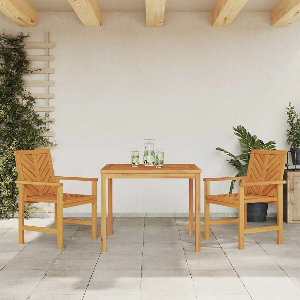 Garden Dining Set 3 Pieces Solid Acacia Wood Outdoor Table Chairs Brown
