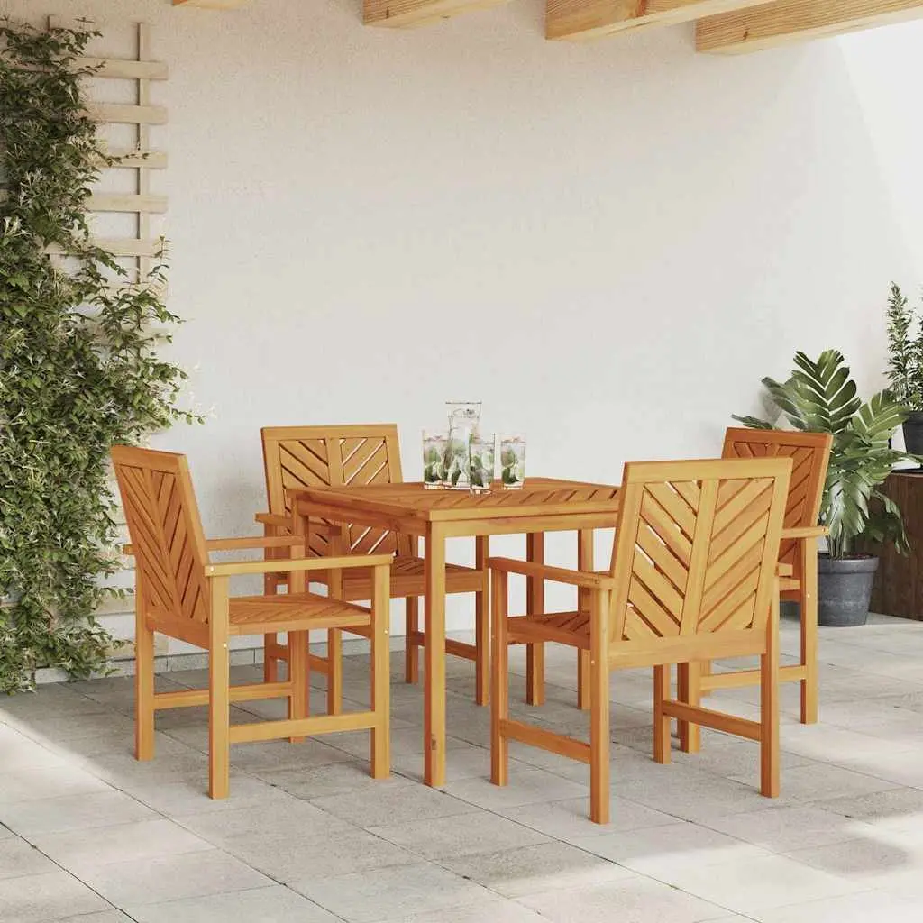 Garden Dining Set 5 Piece Outdoor Table Chairs Solid Acacia Wood Brown