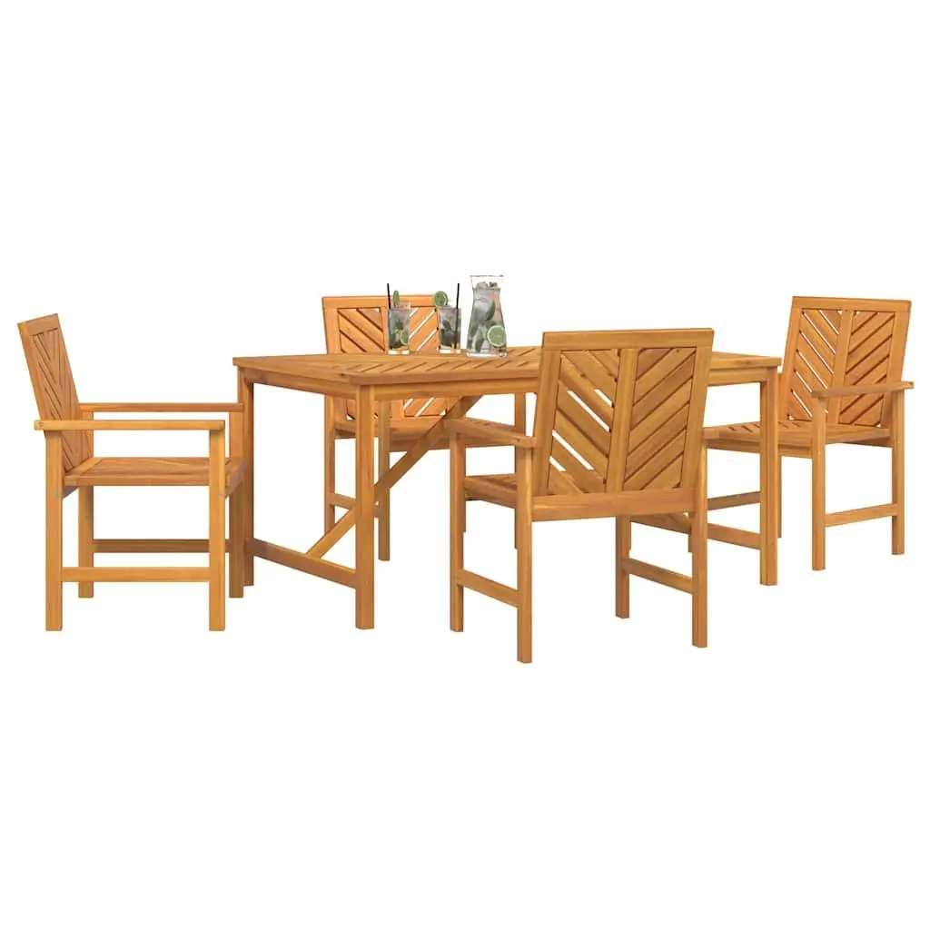 Garden Dining Set Brown 5 Piece Solid Wood Outdoor Furniture Table Chairs
