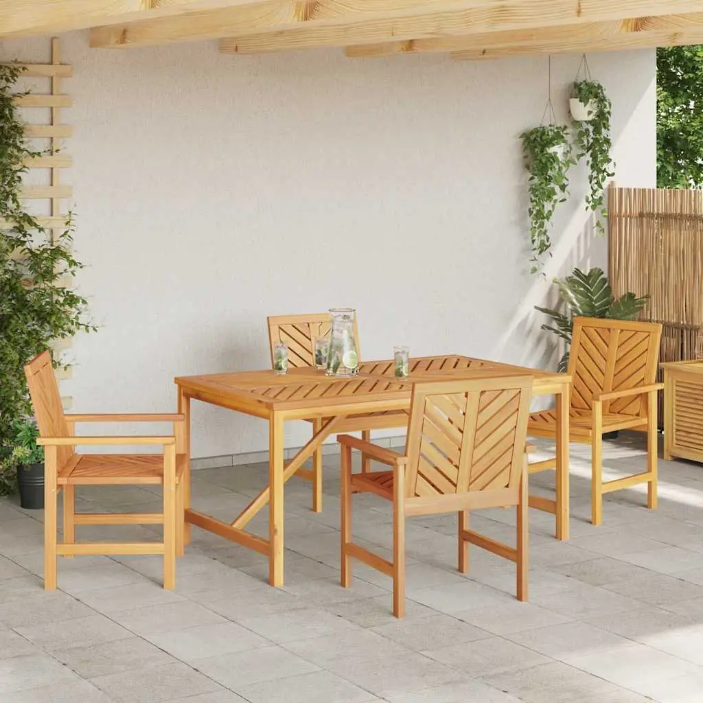 Garden Dining Set Brown 5 Piece Solid Wood Outdoor Furniture Table Chairs