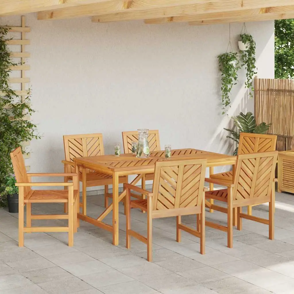 7 Piece Outdoor Dining Set with Solid Wood Table