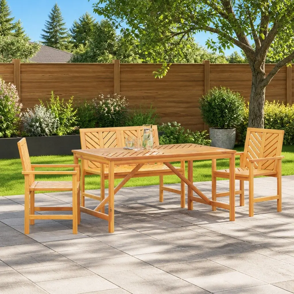 4-Piece Brown Acacia Wood Outdoor Dining Set
