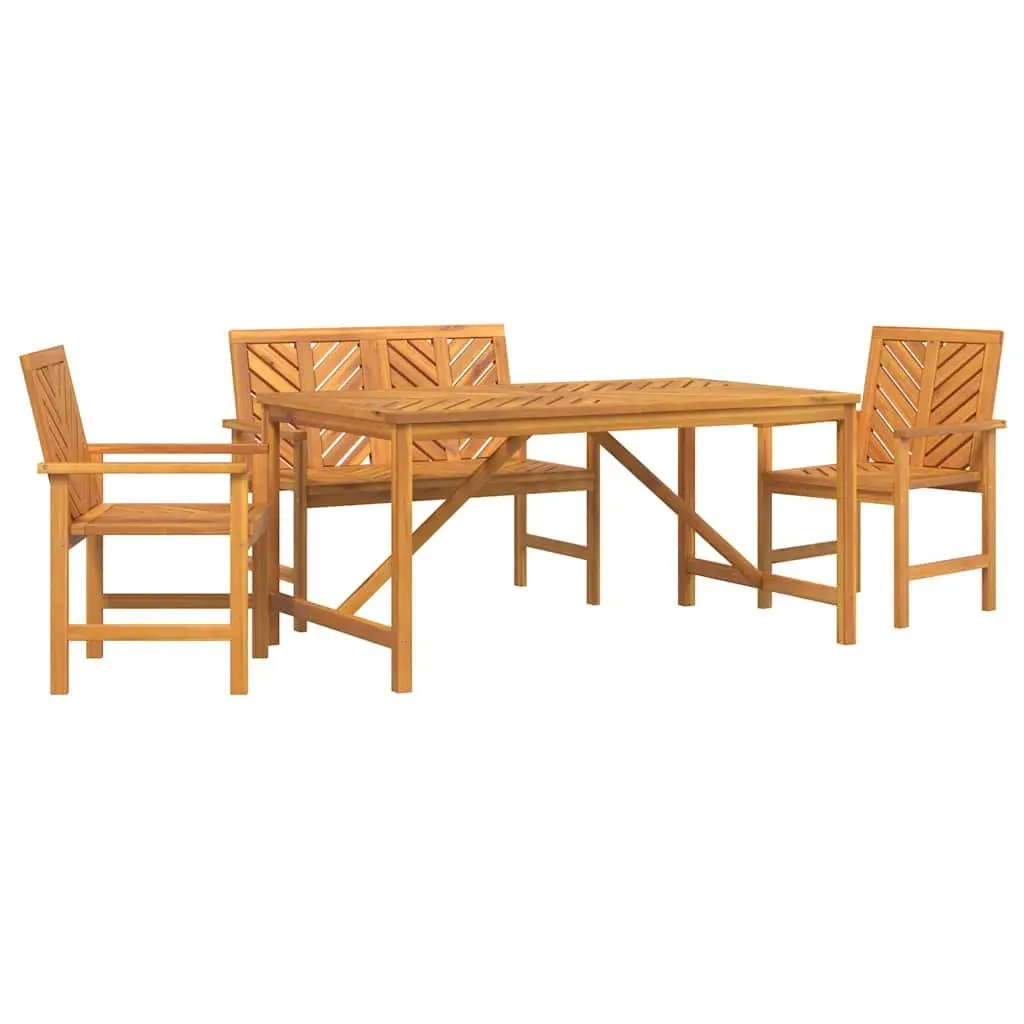 4-Piece Brown Acacia Wood Outdoor Dining Set