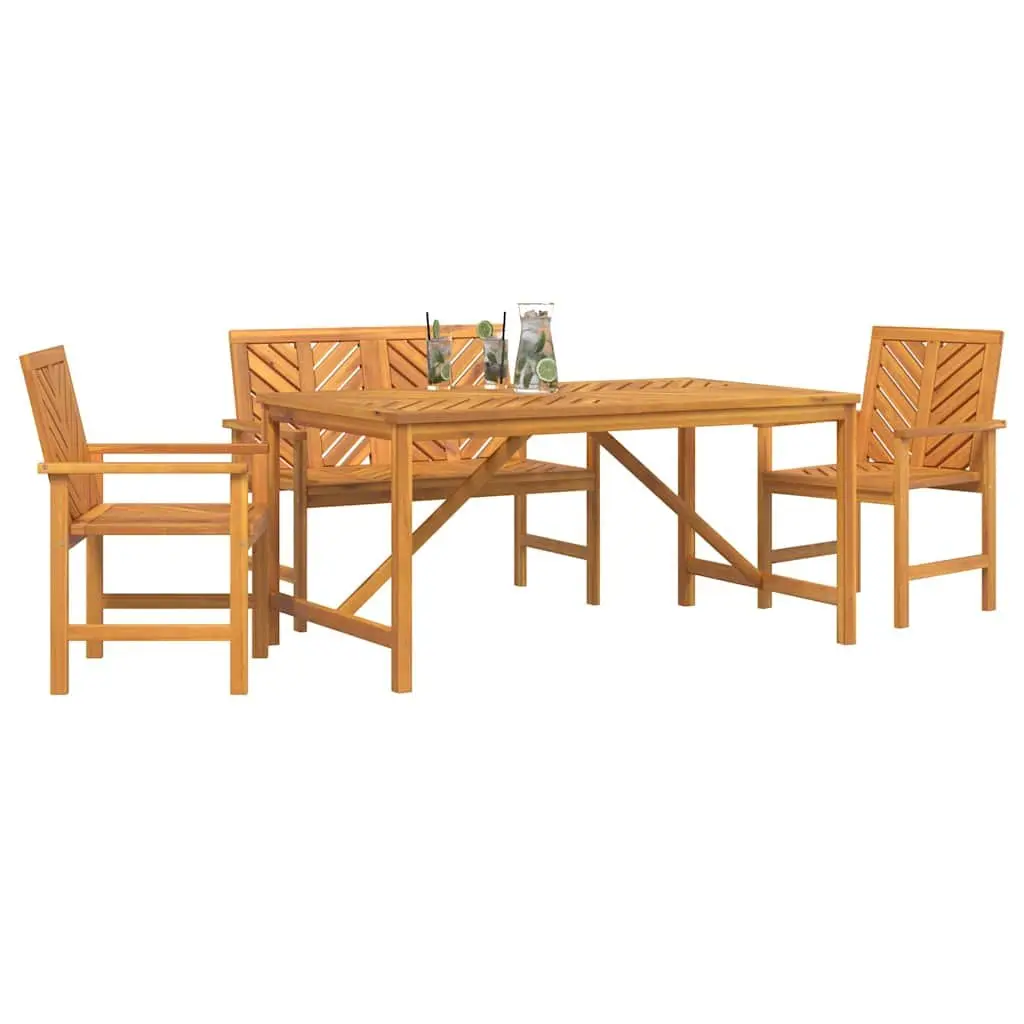 4-Piece Brown Acacia Wood Outdoor Dining Set