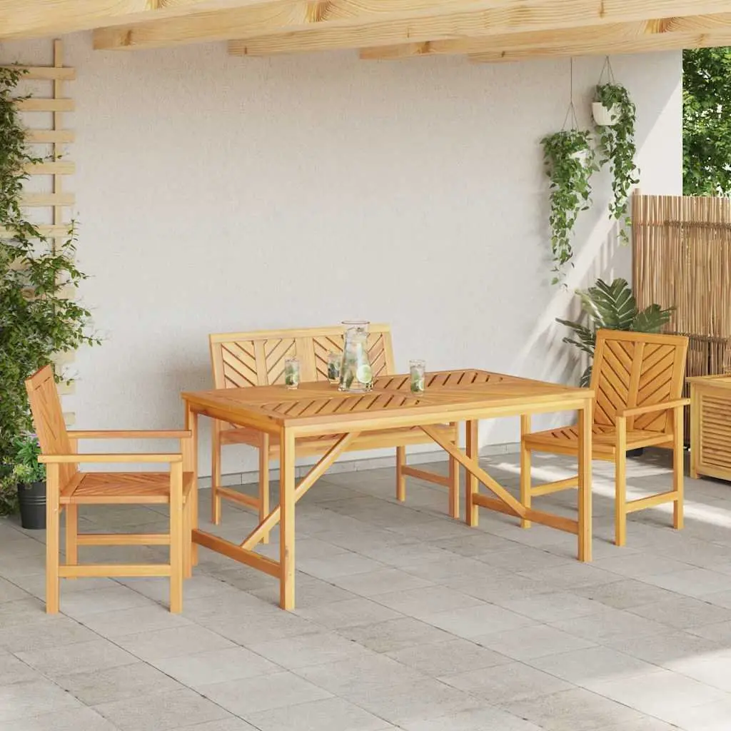 4-Piece Brown Acacia Wood Outdoor Dining Set