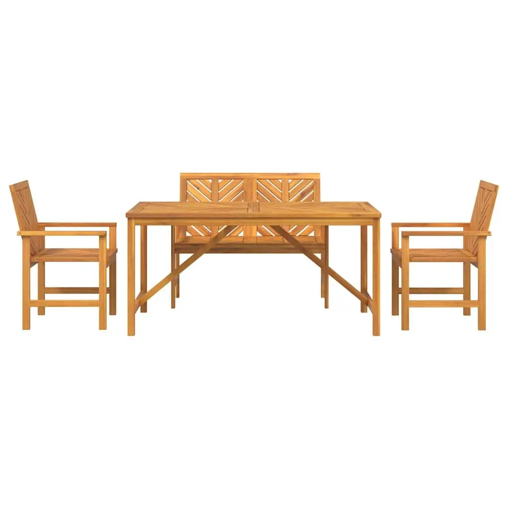 4-Piece Brown Acacia Wood Outdoor Dining Set