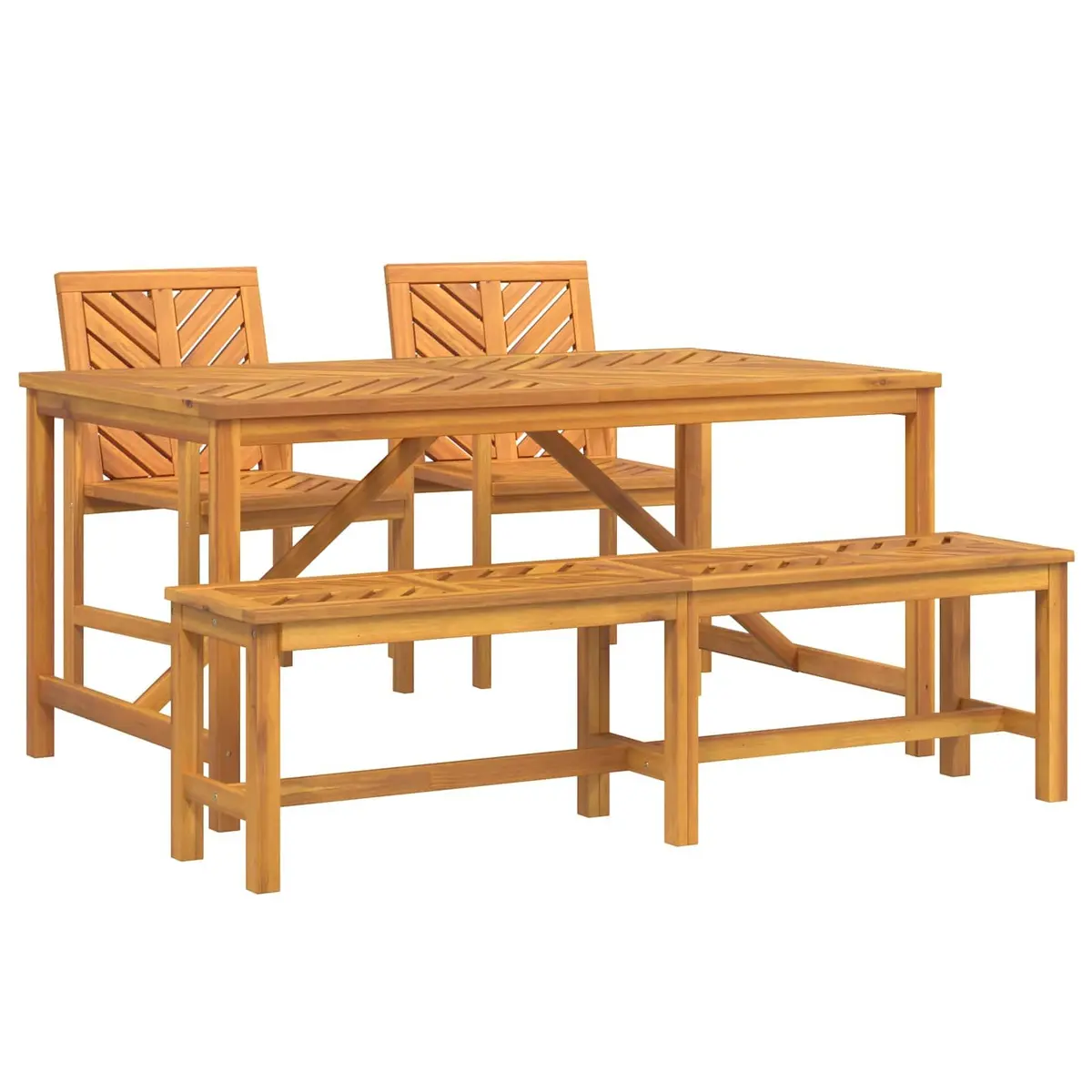 Garden Dining Set Brown 4 Piece Acacia Wood Outdoor Table Chairs