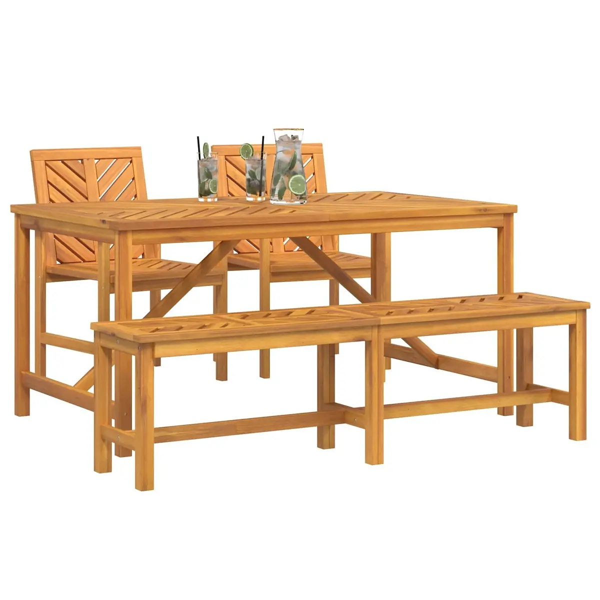 Garden Dining Set Brown 4 Piece Acacia Wood Outdoor Table Chairs