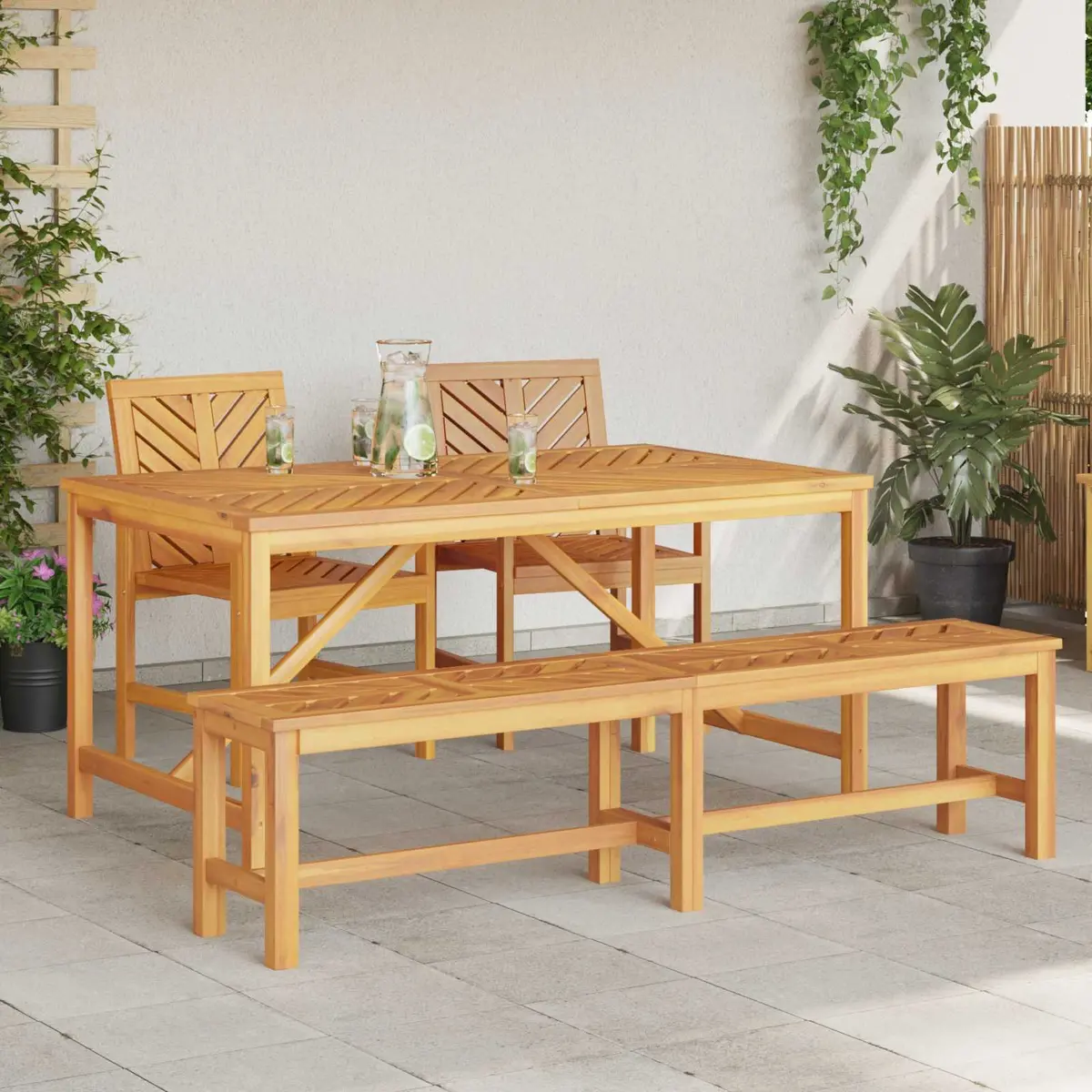 Garden Dining Set Brown 4 Piece Acacia Wood Outdoor Table Chairs