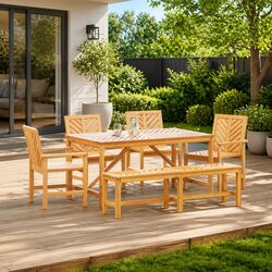 Garden Dining Set 6 Pieces Outdoor Table Chairs Solid Acacia Wood Brown