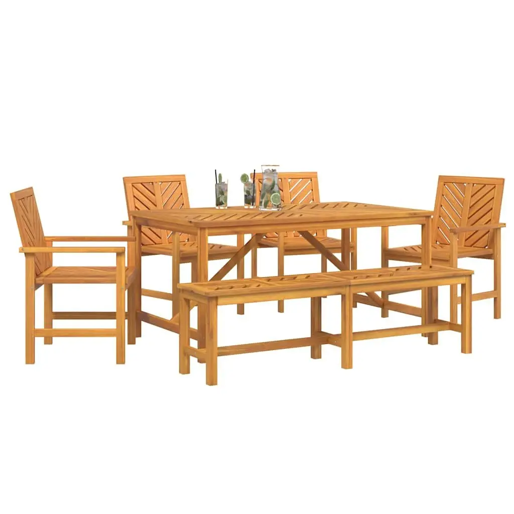 Garden Dining Set 6 Pieces Outdoor Table Chairs Solid Acacia Wood Brown