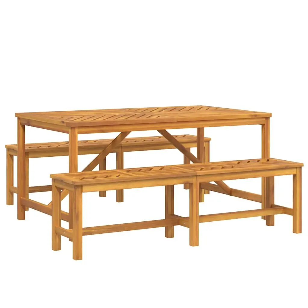 Garden Dining Set 3 Piece Outdoor Table Chairs Brown Solid Acacia Wood Patio