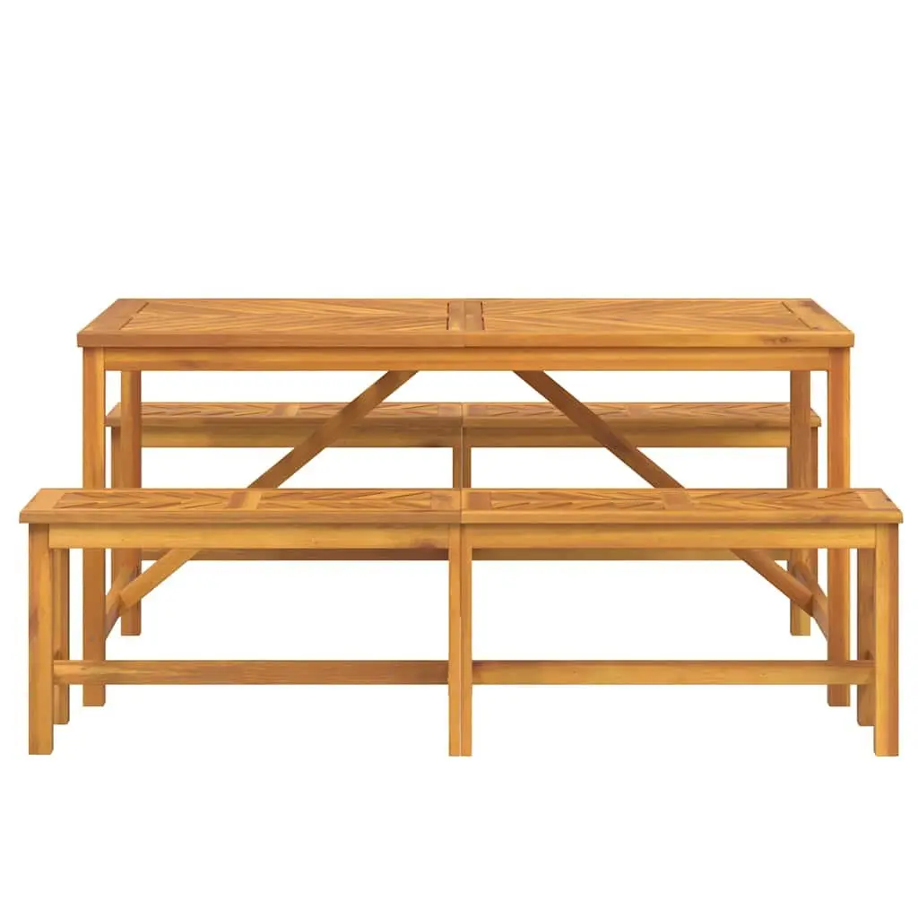 Garden Dining Set 3 Piece Outdoor Table Chairs Brown Solid Acacia Wood Patio