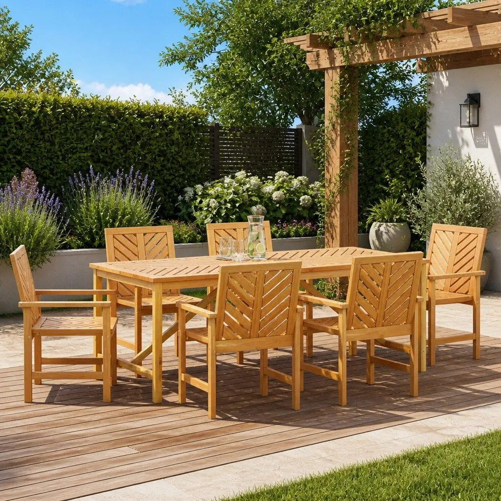 7 Piece Acacia Wood Dining Set for Outdoors