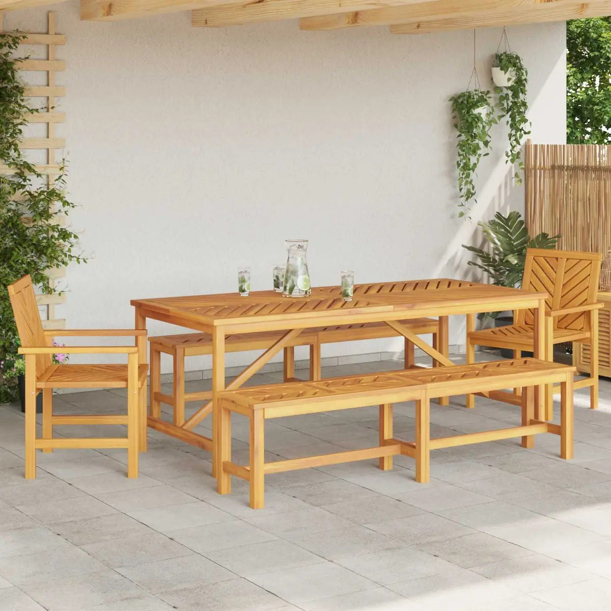 5-Piece Outdoor Dining Set with Acacia Wood