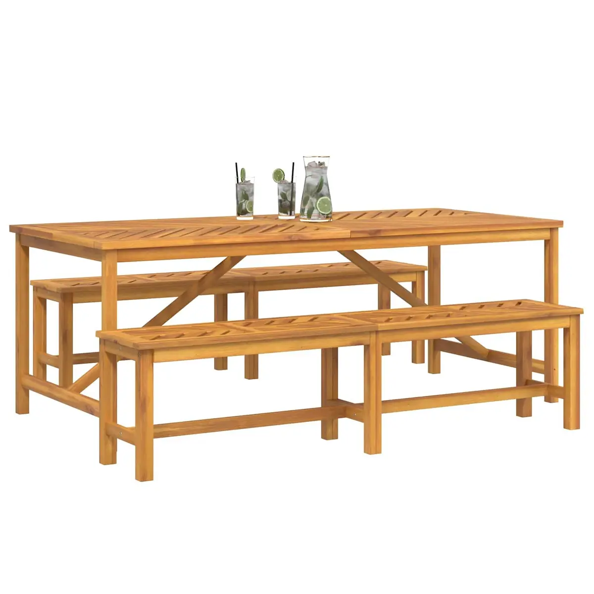 Garden Dining Set 3 Piece Outdoor Furniture Brown Solid Wood Table Chairs
