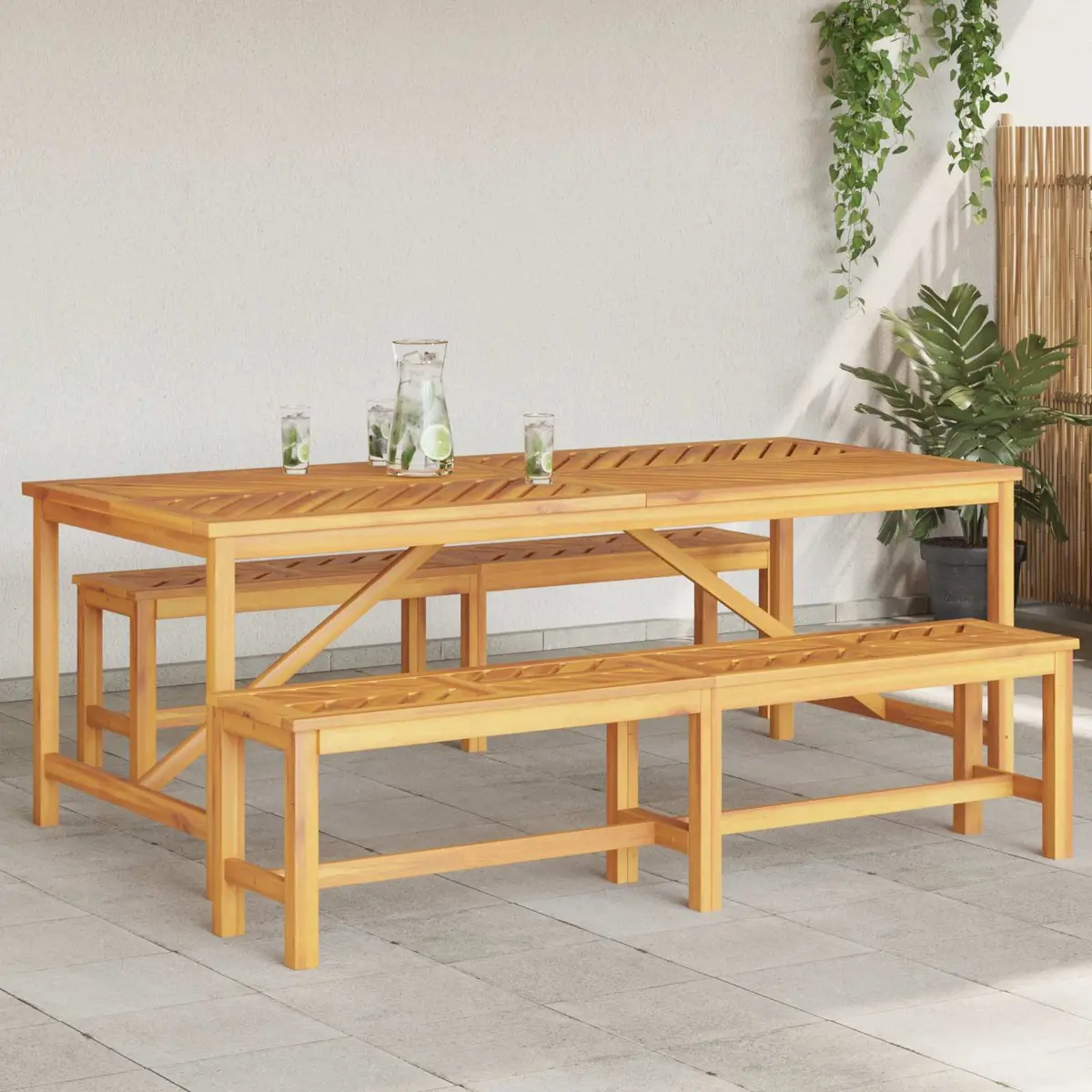 Garden Dining Set 3 Piece Outdoor Furniture Brown Solid Wood Table Chairs