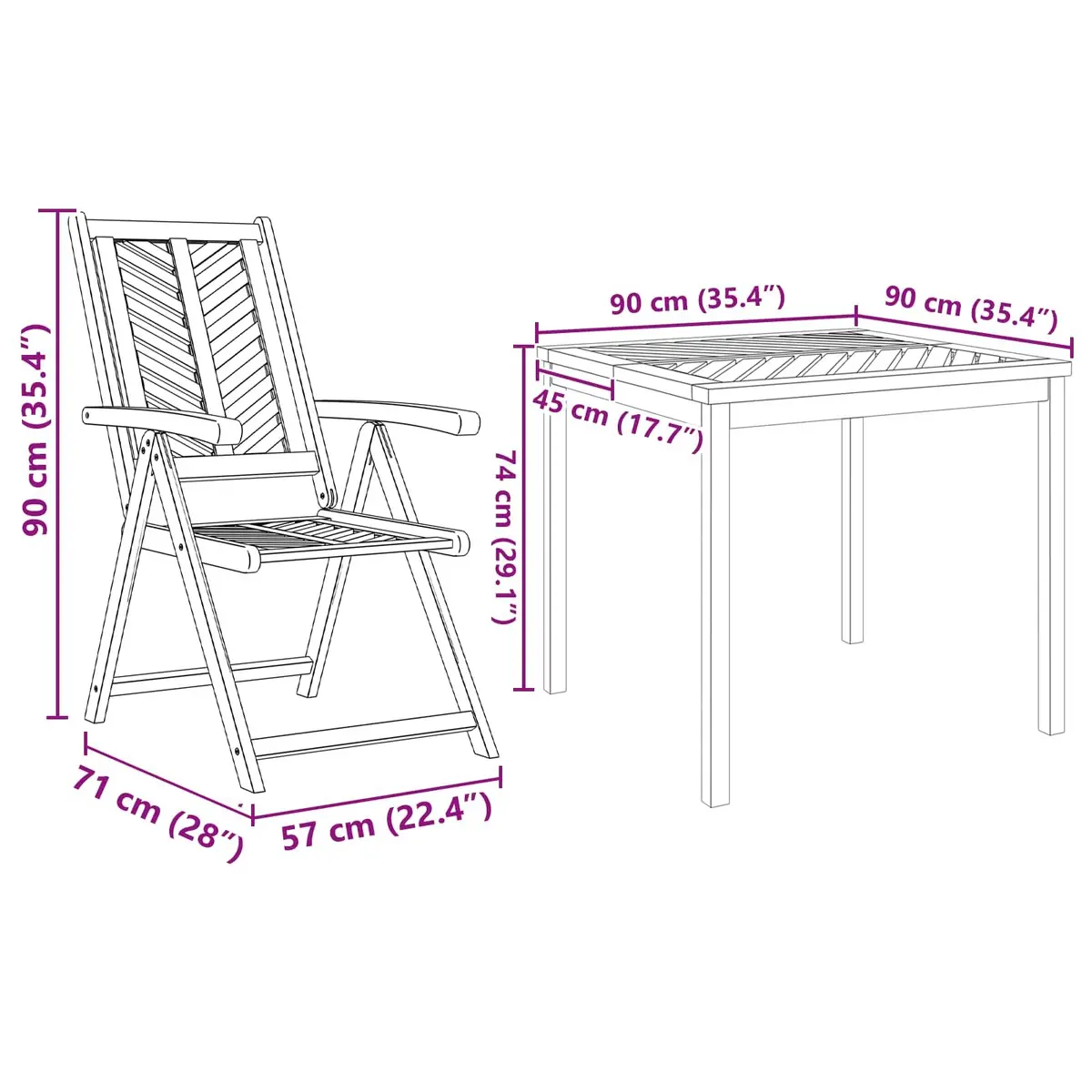 Garden Dining Set 3 Pieces Solid Acacia Wood Outdoor Furniture Brown Table Chair
