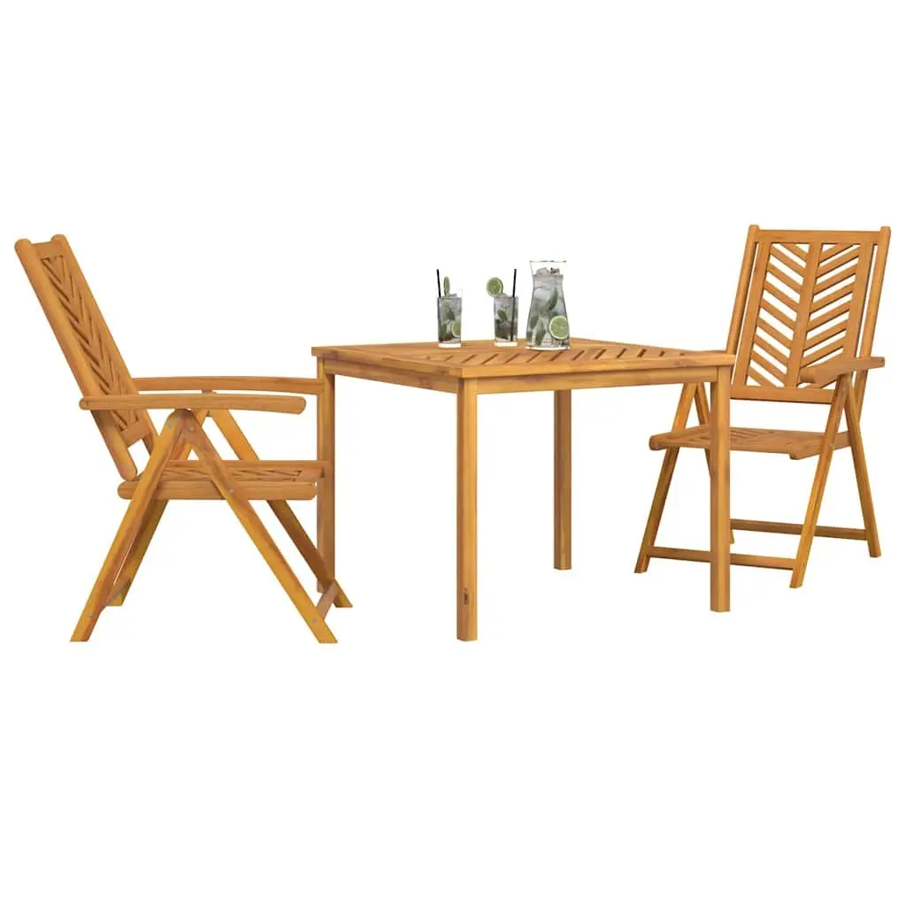 Garden Dining Set 3 Pieces Solid Acacia Wood Outdoor Furniture Brown Table Chair