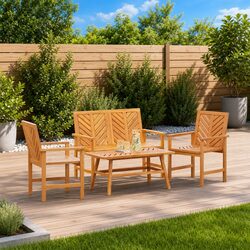 Garden Lounge Set 4 Piece Outdoor Furniture Brown Acacia Wood Patio Seating