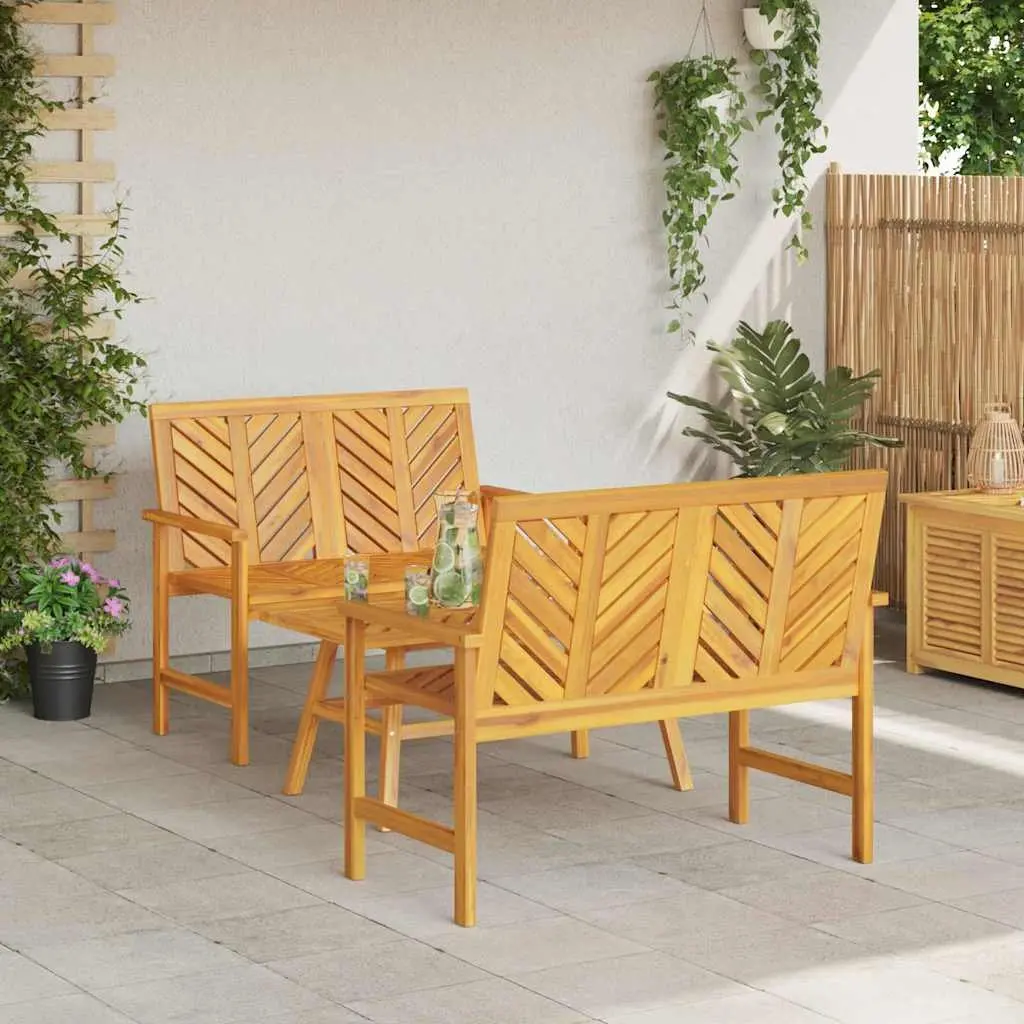 Garden Lounge Set Brown 3 Piece Acacia Wood Outdoor Furniture Patio Sofa