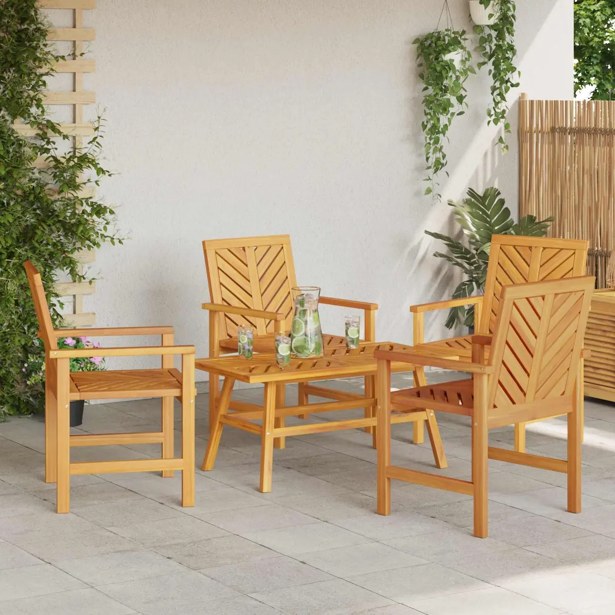 Garden Lounge Set Brown 5 Pieces Acacia Wood Outdoor Furniture Patio Seating