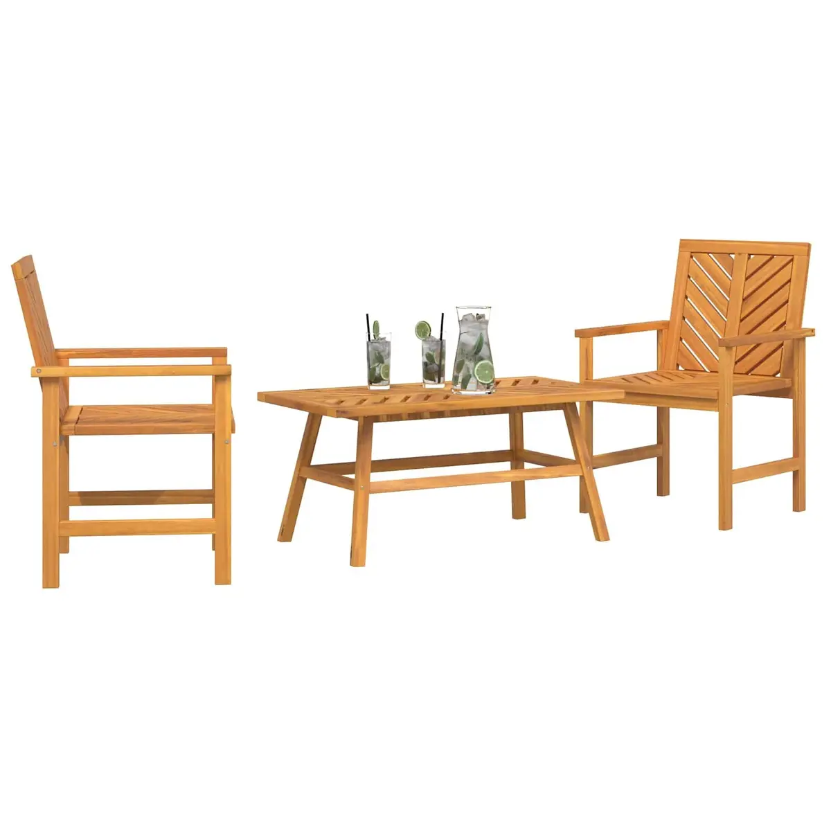 Garden Lounge Set 3 Piece Outdoor Furniture Brown Acacia Wood Patio Seating