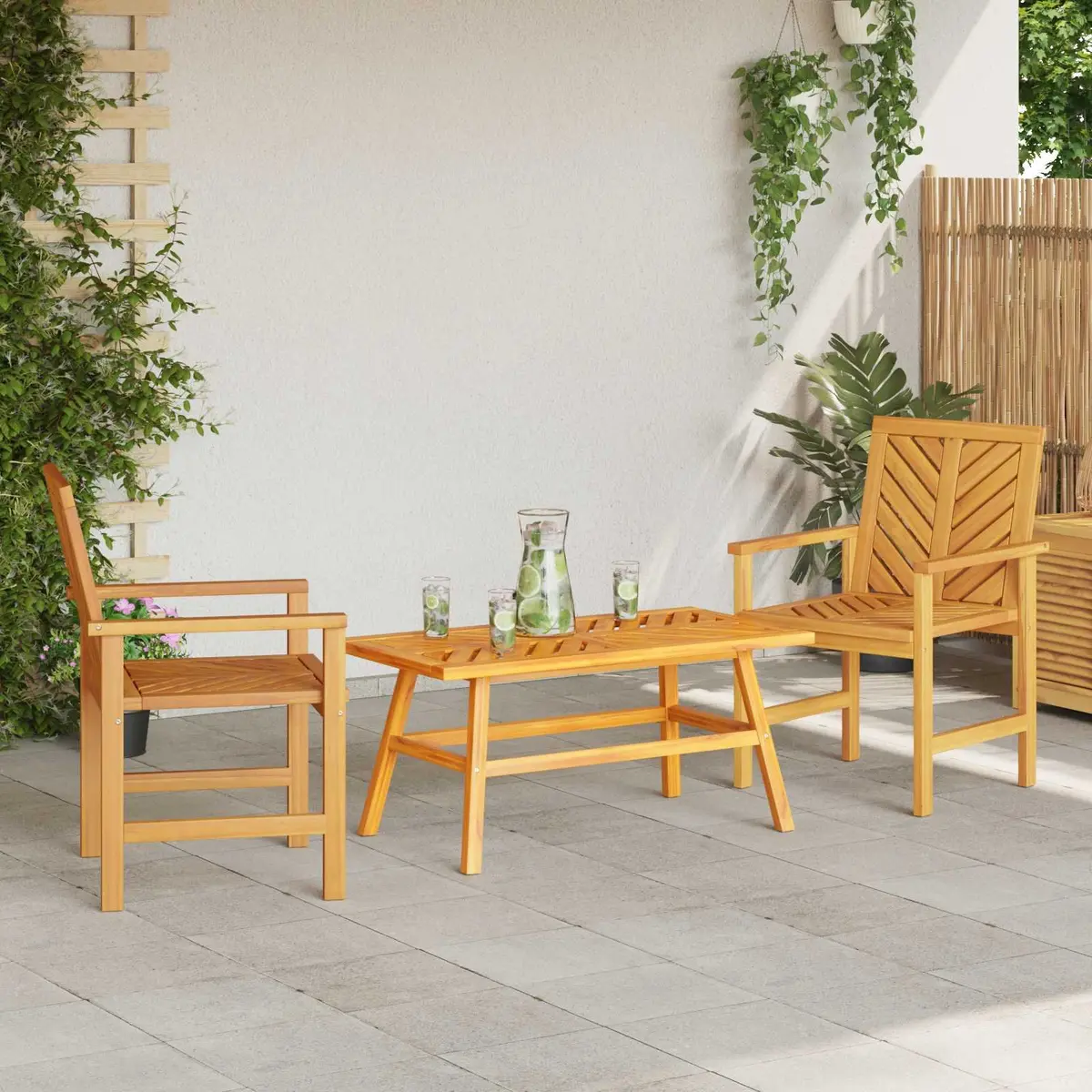 Garden Lounge Set 3 Piece Outdoor Furniture Brown Acacia Wood Patio Seating